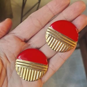 Vintage 80s Red & Gold Earrings